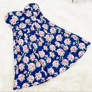 Strapless Rose Print Beach Summer Mini Dress